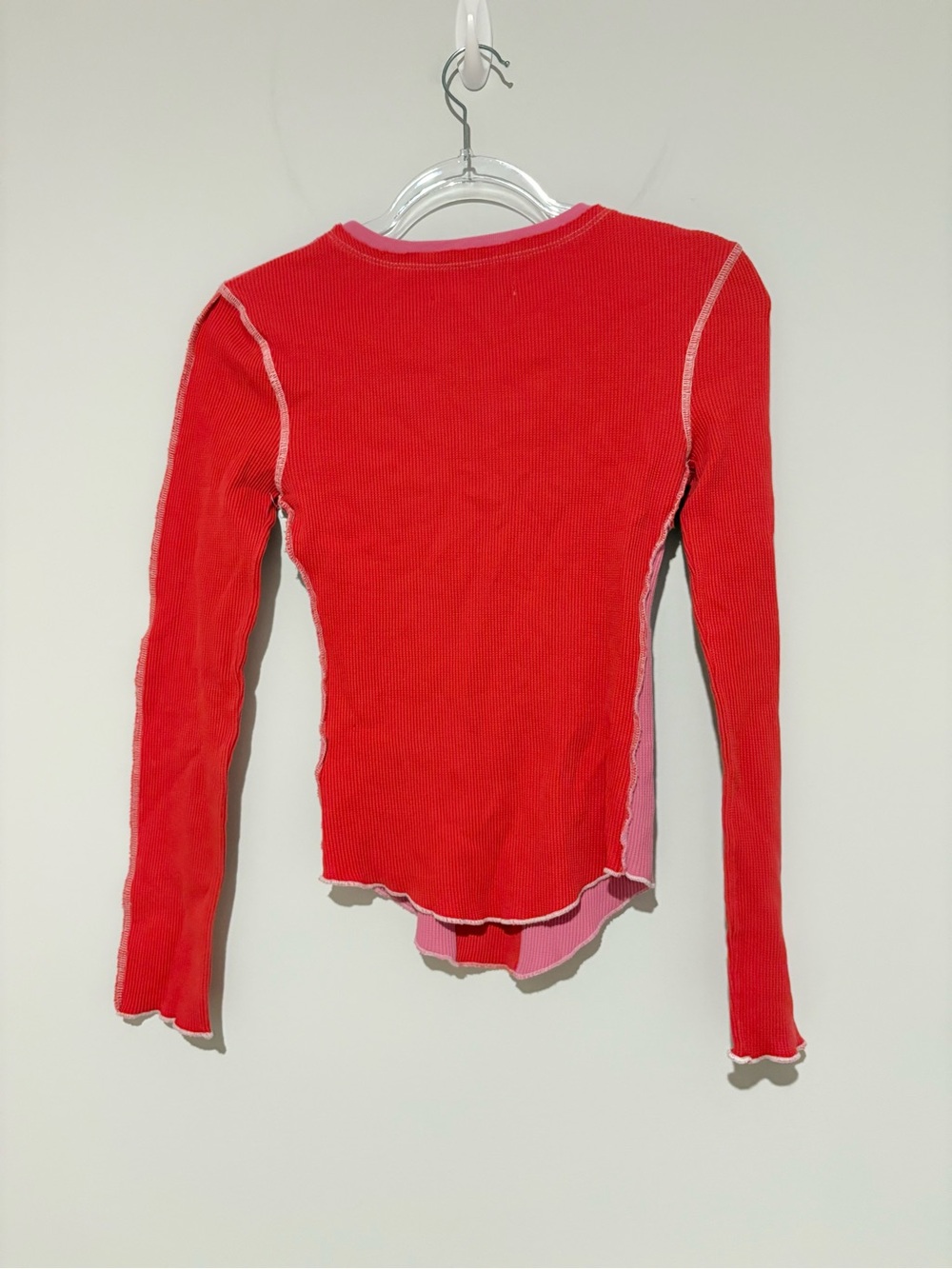 Urban Outfitters Emme Thermal Seamed Blouse Top Knit Long Sleeve pink red Small - Picture 3 of 6